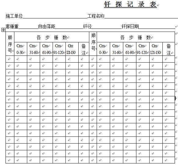 钎探记录表免费版